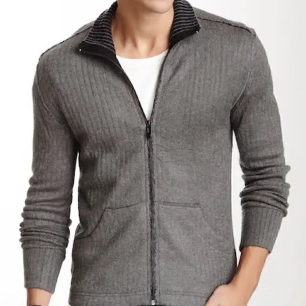 Rogue 13933 Mens Grey Front Zip Mohair Blend Raw Hem Cardigan Sz M